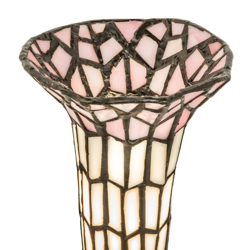 13" High Stained Glass Pond Lily Twin Cherub Accent Lamp, Pink/White