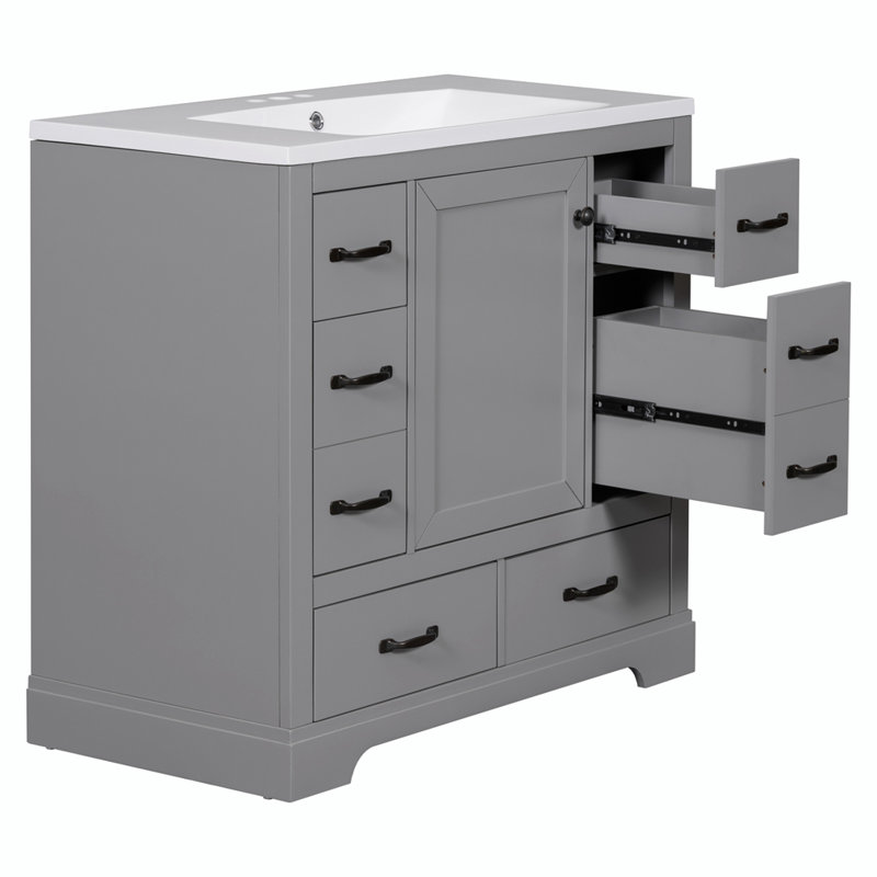 Meuble-lavabo simple avec plateau en céramique Filipp, Gris