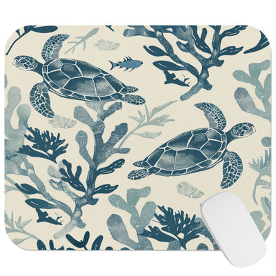 Sea Animals Turtle Pattern VII Nautical and Coastal Gaming Cute Office Laptop Desk Pad Gift Mat Square Rectangle Non-Slip Mousepad