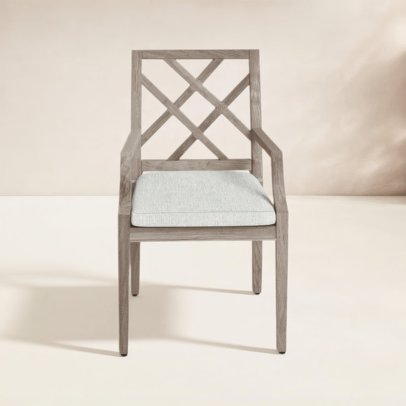 Haley Patio Dining Armchair with Cushions, Oyster Teak, Welt, Bali Pearl