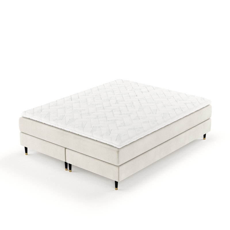 Elegant Boxspring Bed ROWAN With Bonell Mattress And Topper, Beige, European Double (140 x 200cm)