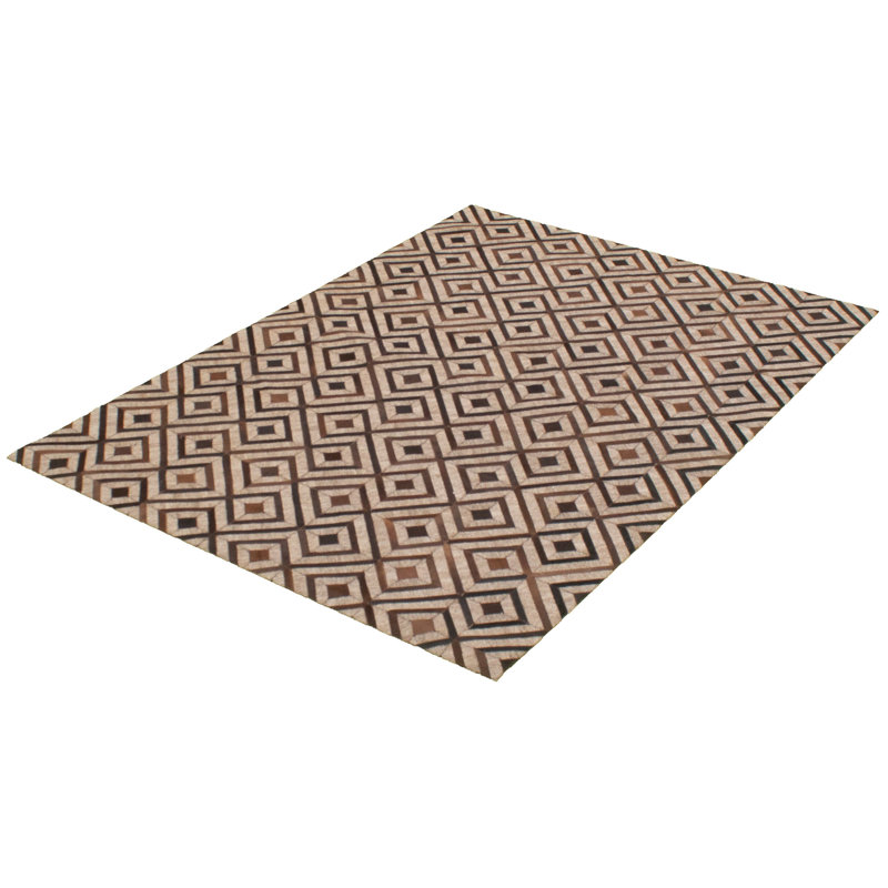 Tapis géométrique en cuir brun clair fabriqué à la main