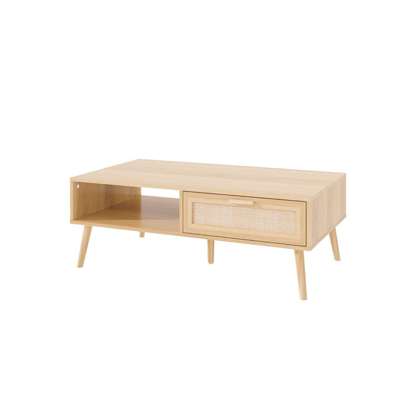 Anelise Four Leg 1 Rattan Front Drawer Coffee Table with Open Storage