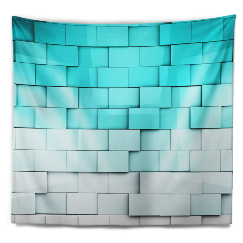Blue mosaïque cubes tapisserie, H 50 po x l 60 po