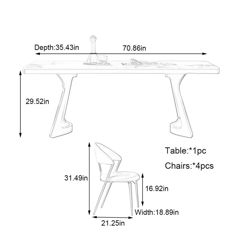 Rock slab rectangular dining table and chairs, 29.52"H x 70.86"L x 35.43"W