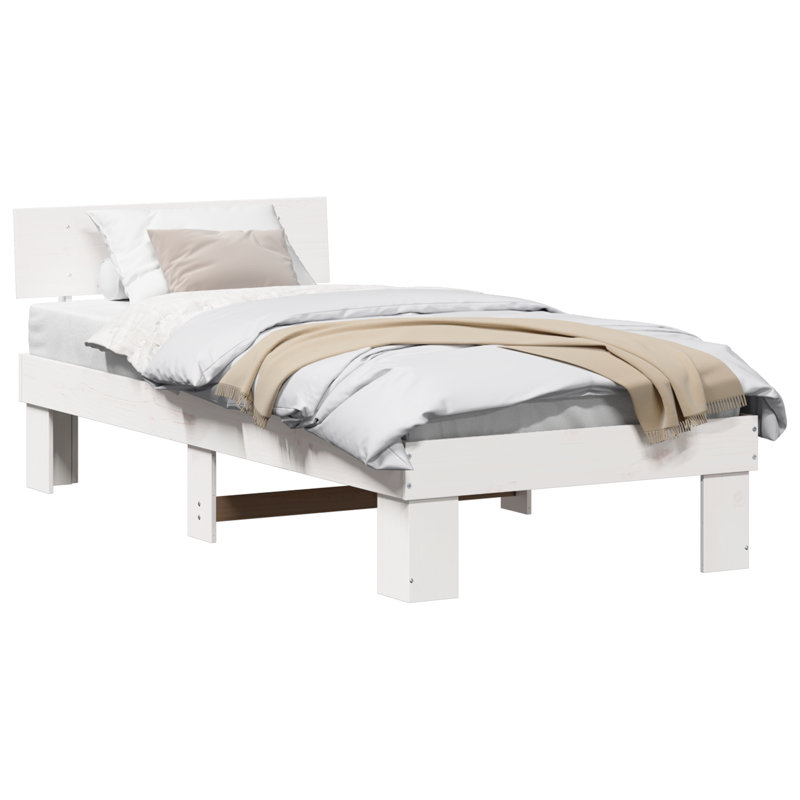 Bed Frame with Headboard Solid Pine Wood, Small Single (2'6), White