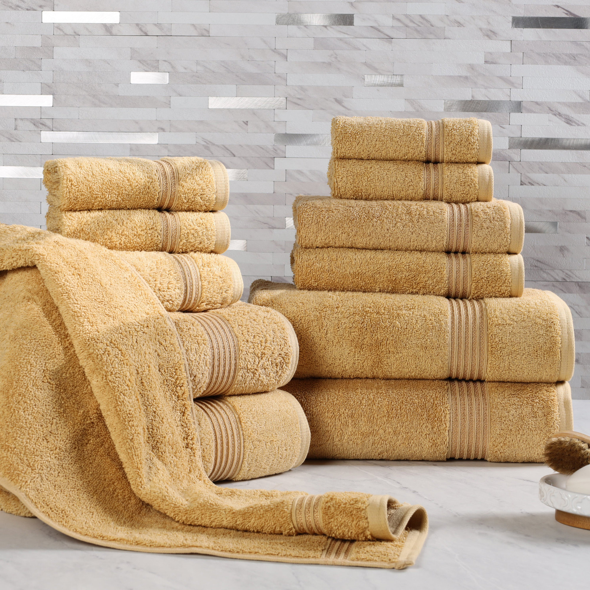 Guadlupe Heritage Certified Certified Egyptian Cotton Plush 12 Piece Bathroom Towel Set, Gold