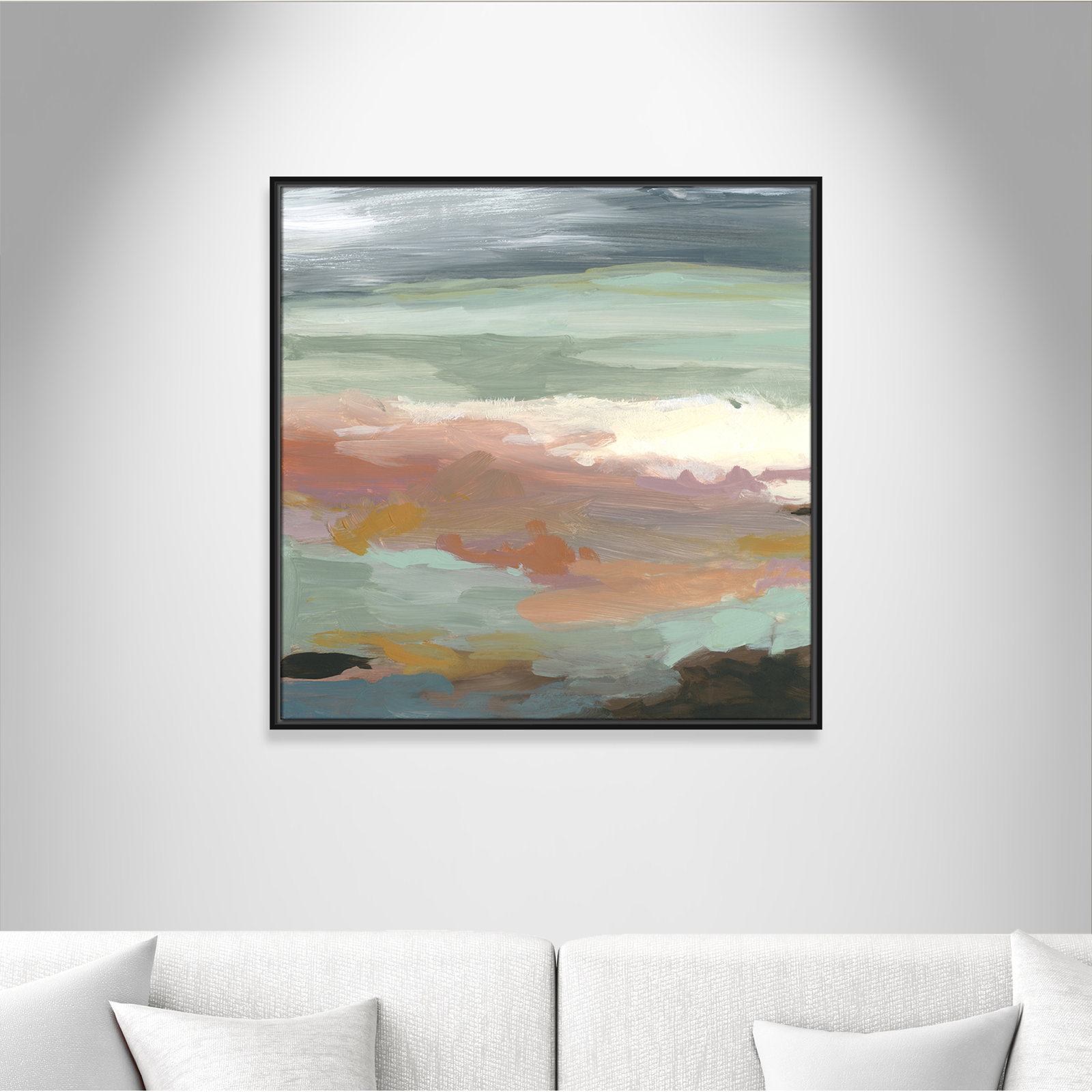 Bingham "Ocean Bluffs" Painting by Carol Robinson, 31.5" H x 31.5" W, Picture Framed Canvas, Black