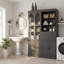 Armoire de rangement de garage autoportante 47,2 "avec huche, portes en verre, 4 tiroirs, tablettes de porte et plateaux coulissants-1268266765