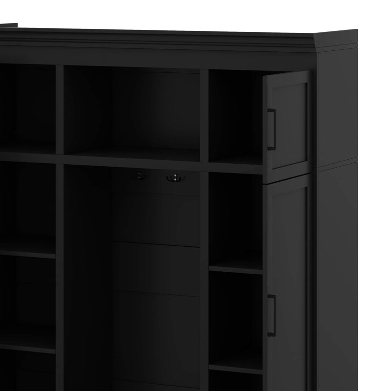 Hall Tree With Bench And 3 Hooks, Modern Entryway Storage Organizer Cabinet With 4 Doors, 1 Drawer And Adjustable Shelves