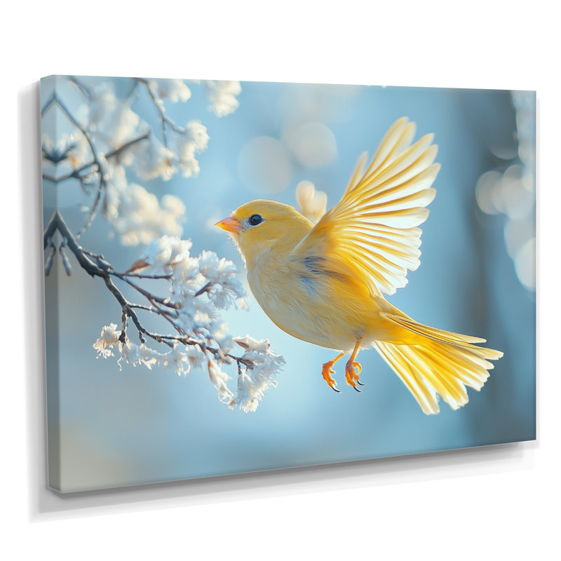 «Fluffy Finch In The Forest Breeze», reproduction d'art sur toile encadrée, H 30 po x l 40 po, Toile tendue