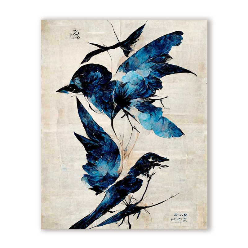 Nature Inspired Blue Birds, 40" H x 30" W x 1.5" D, Wrapped Canvas, Does Not Apply