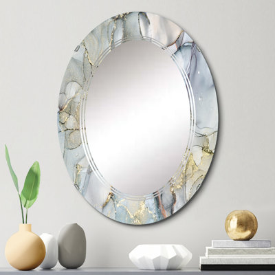 Abstract Wall Mirror, Gray Yellow Liquid Ink Decorative Mirror - Grey And Yellow Tender Liquid Ink Art