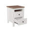 Table de chevet 2 tiroirs en bois de style campagne, blanc et brun