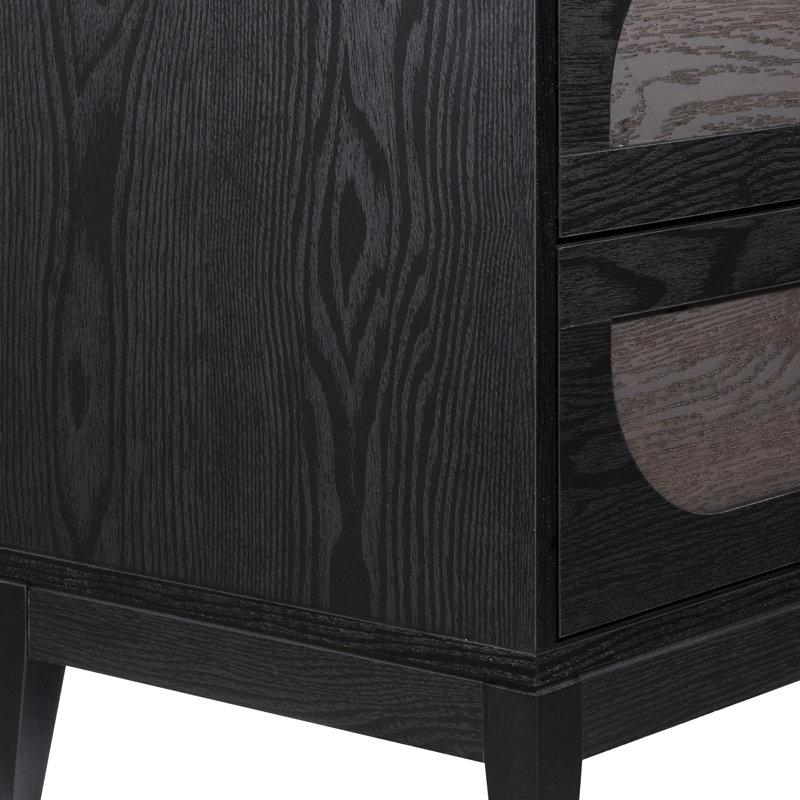 Black and Gray Wood 2-Drawer Nightstand with Arch Design