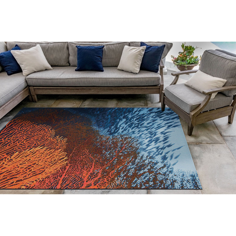 Tapis intérieur / extérieur bleu Caoimhe, Rectangle 3 pi 3 po x 4 pi 11 po