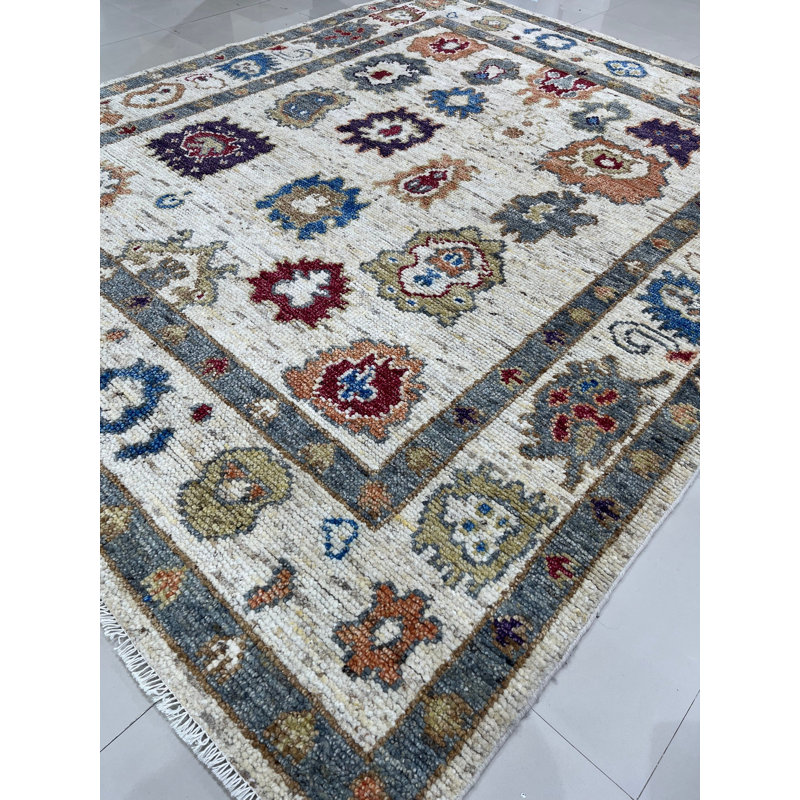 Oushak Ivory Hand Knotted Area Rug, Rectangle 8' x 10'