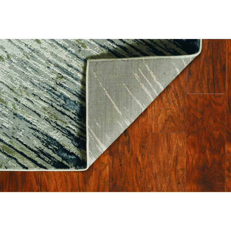 Gray and Silver Abstract Brushstroke 5' x 7' Synthetic Area Rug
