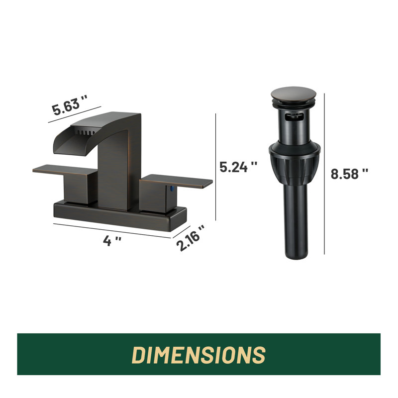 Modern Two Hole Waterfall Centerset 4" 2-handle Bathroom Faucet with Pop Up Drain Assembly, Oil Rubbed Bronze