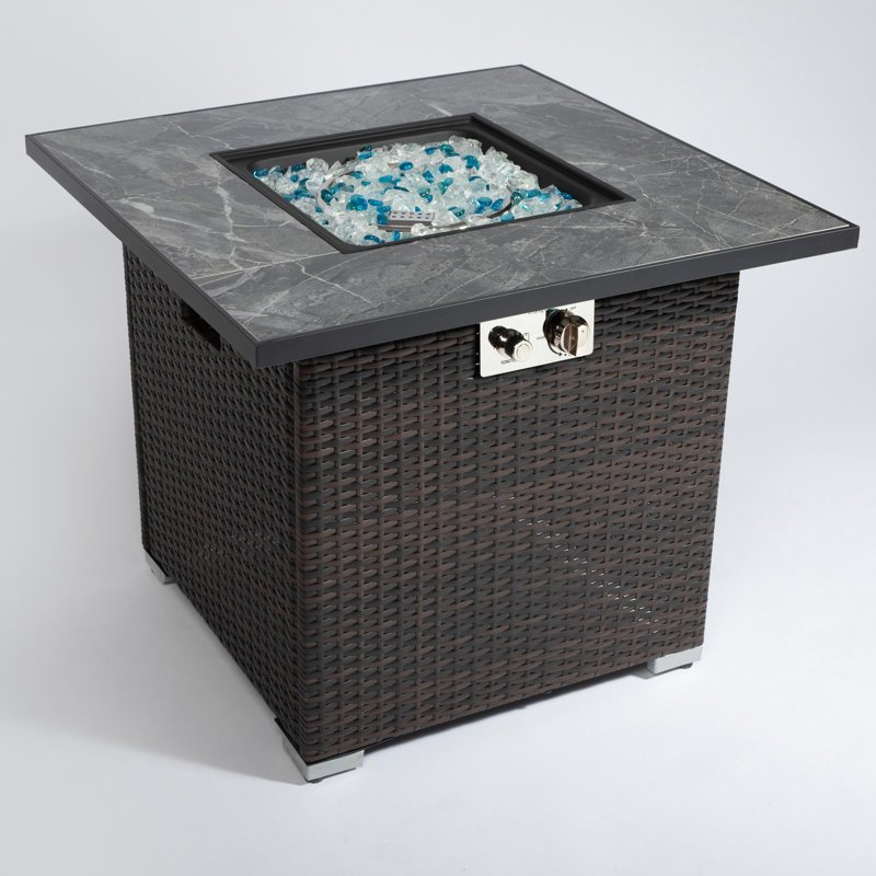 30inch Outdoor Propane Gas Fire Pit Table Gas ,with Lid,Glass Rocks and Rain Cover