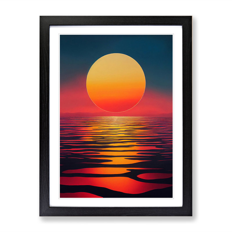Brilliant Abstract Ocean Sunset - Wall Art, Black Framed, 48cm H x 36cm W, White