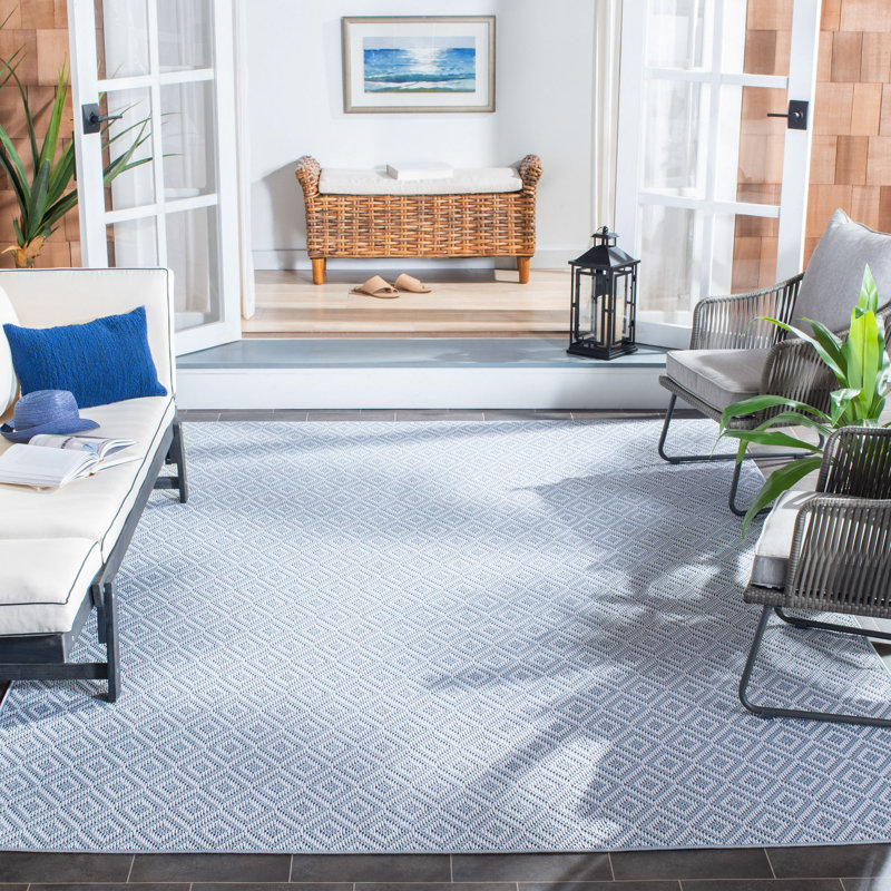 Tapis d'intérieur / extérieur à motif géométrique lavable à la machine Abadou, Carré 6 pi 7 po