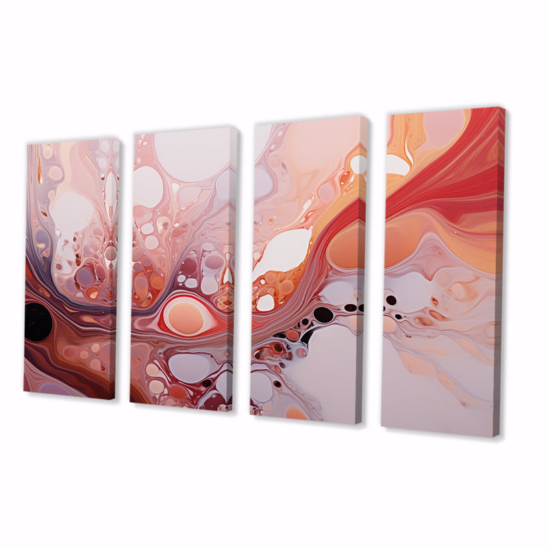 Encre liquide rose abstraite galaxie III - ensemble d'art mural abstrait encre liquide 4 pièces, H 28 po x l 48 po