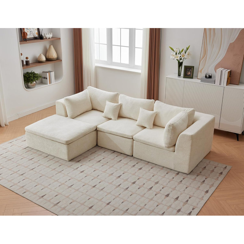 Canapés modulaires, canapé convertible avec repose-pieds, Velours côtelé beige