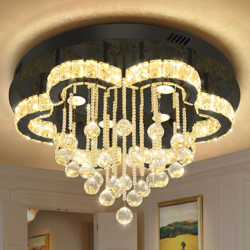 Crystal Chandeliers Led Dimmable Ceiling Light, Matte Black