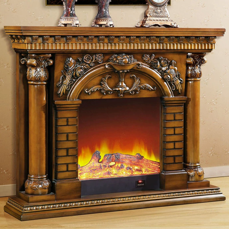 Brown Solid Wood Electric Fireplace