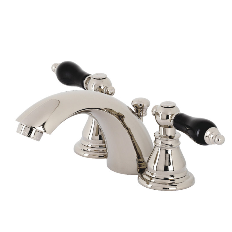 Kingston Brass Duchess Two-Handle 3-Hole Deck Mount Mini-Widespread Bathroom Faucet with Plastic Pop-Up, Polished Nickel