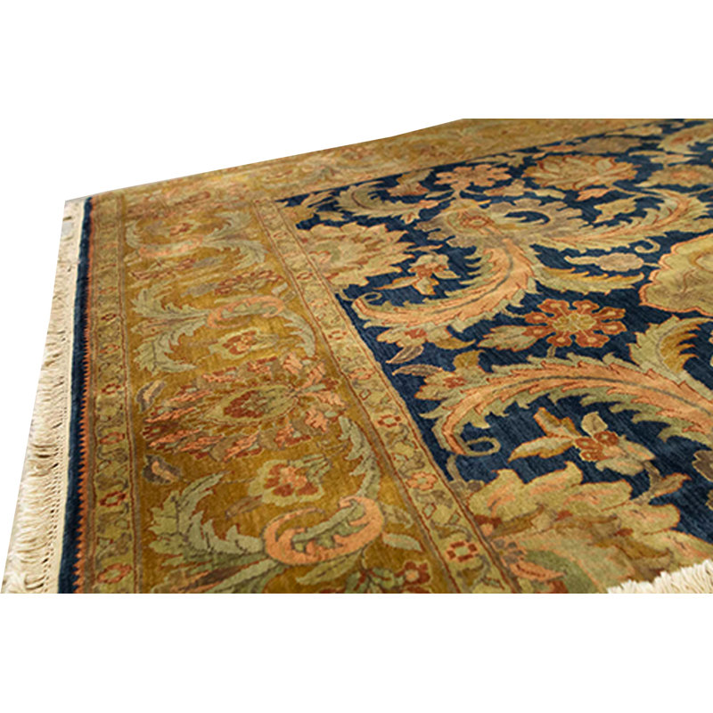Tapis bleu et doré de haute qualité noué à la main
