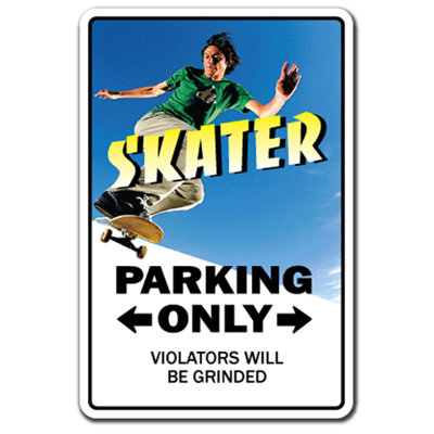 SKATER Panneau de signalisation en aluminium, roues de planche à roulettes, camions, patin à roulettes, planche à roulettes | Intérieur / extérieur