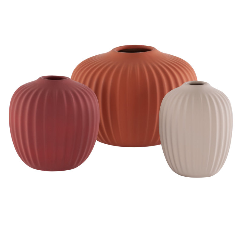 Vase de table en céramique fait à la main Adabella, Orange / gris / orange foncé