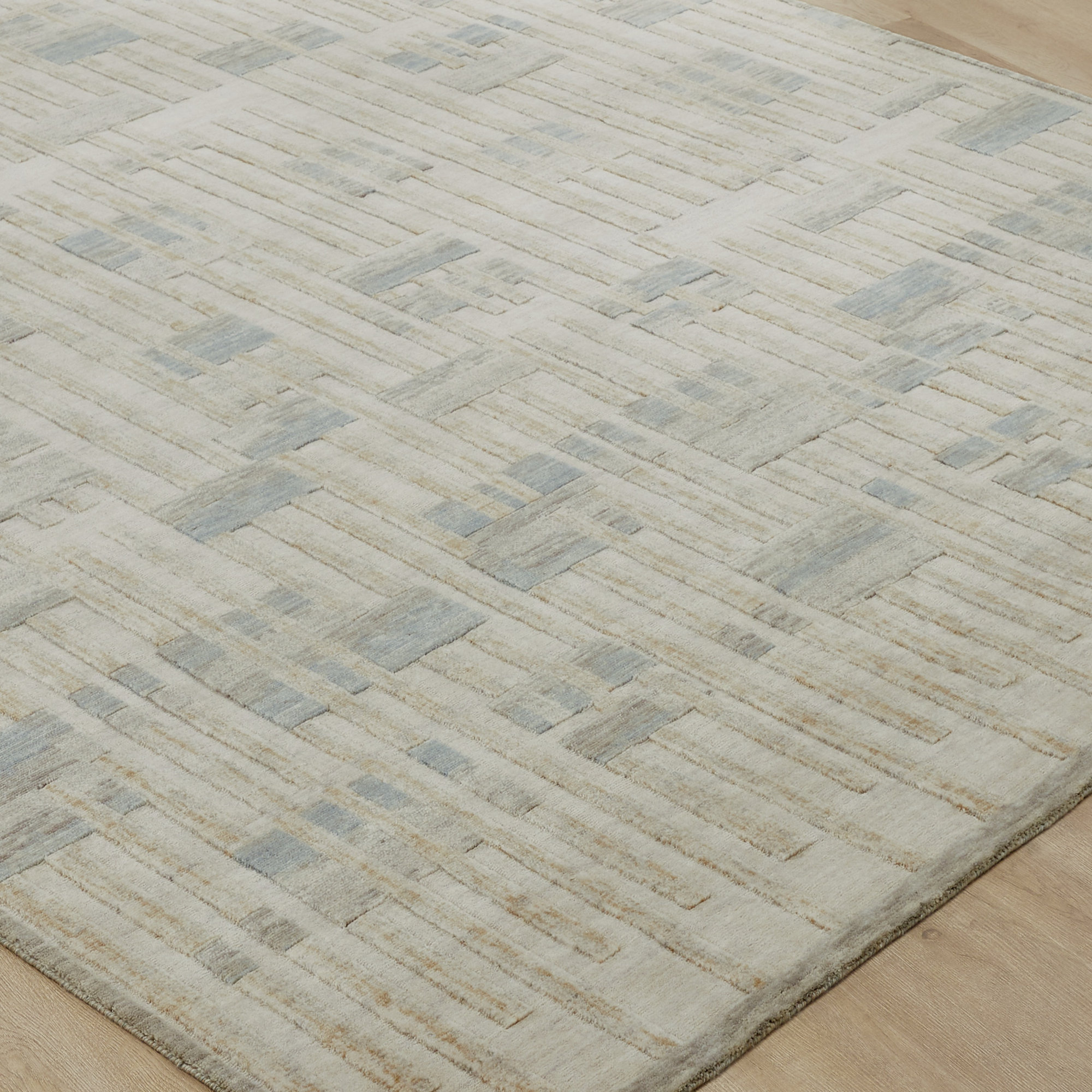 Wool Rug, Rectangle 7'6" x 9'6", Cream/Sand/Azure Abstract