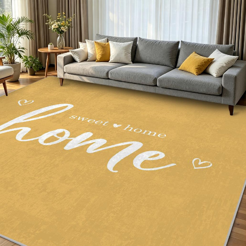 Tapis jaune à motif de lettres douces lavable à la machine Home, Rectangle 79 po x 118 po