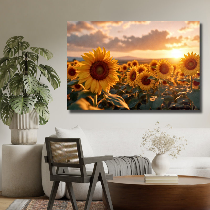 Art mural en verre trempé champ de tournesol, 20" H x 30" W