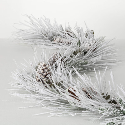 72" Artificial Heavily Flocked Christmas Garland, Green-White