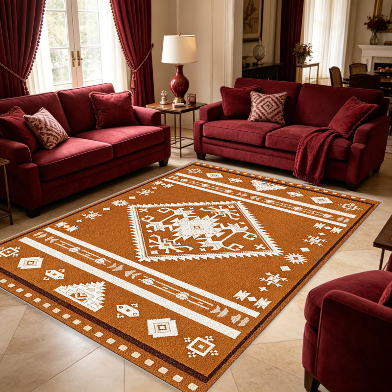 Terracotta Southwestern carpet-easy to clean, machine-washable, soft and comfortable; suitable for door mats, kitchens, living rooms, bedrooms, corridors, and laundry areas. Easy to clean, durable carpet for home decoration.