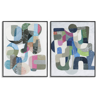 Retro Pastel Geometrics 2pc Framed Giclee Set, design by Coco Good