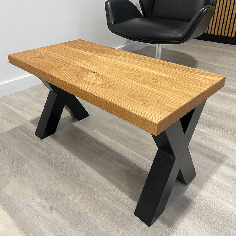 Solid Oak Coffee Table - Chunky X Legs, 45cm H x 110cm L x 100cm W