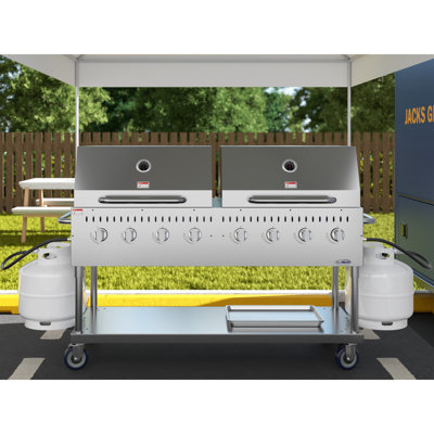 Barbecue au gaz propane extérieur commercial de 60 po à 8 brûleurs avec 2 couvercles en acier inoxydable, homologué ETL (CGKIT6-D30D30)