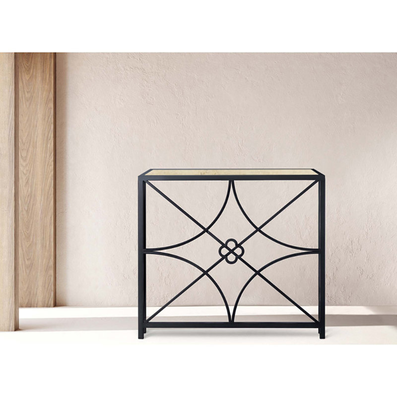 37" Console Table, Lite Travertine, Flat Black