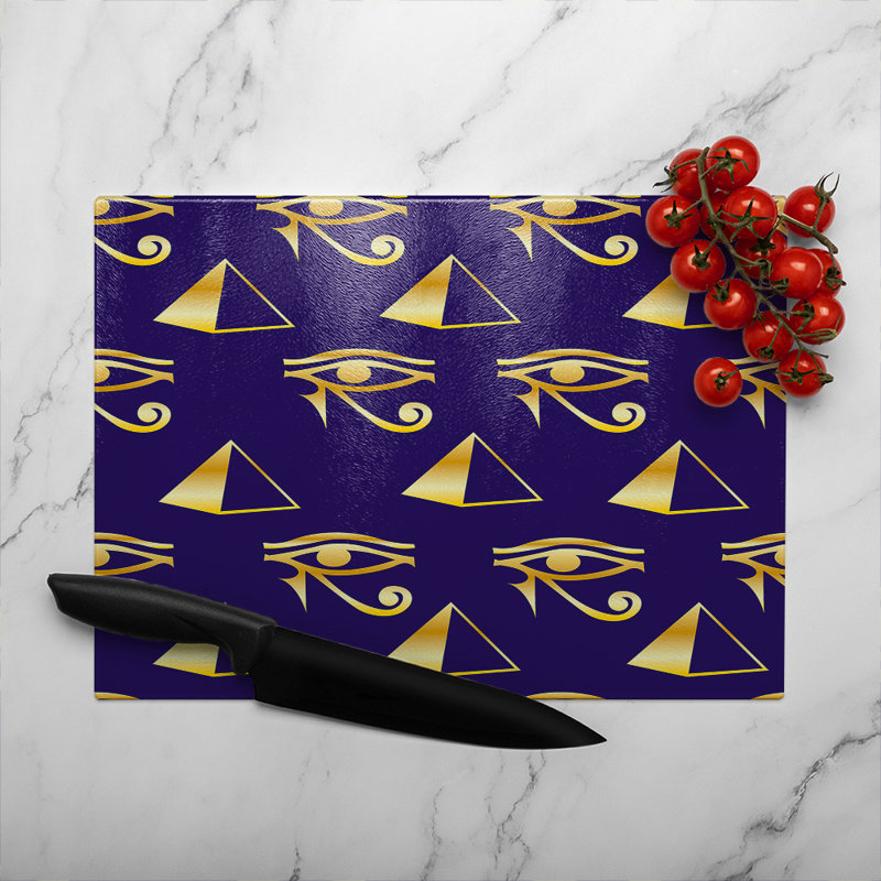 Pyramid & Eye Of Horus Glass Chopping Board, 40cm L x 28cm W