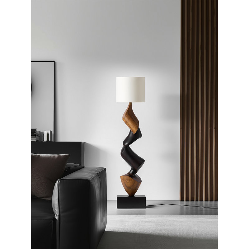 Lampe sur pied en paulownia et lin de style italien