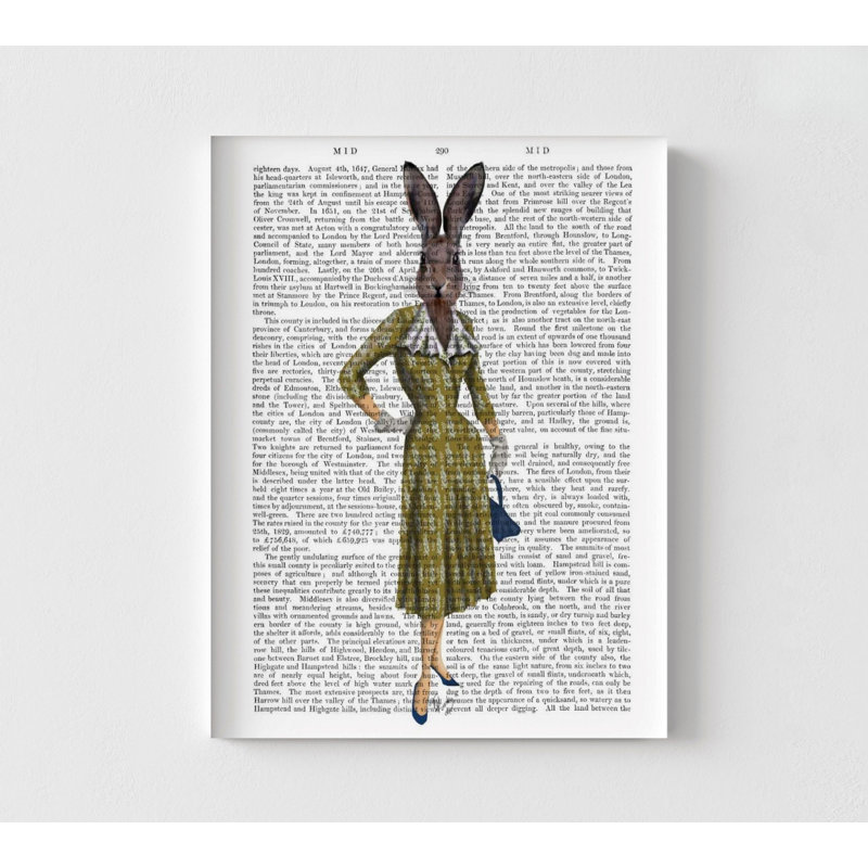 Lapin en robe moutarde, décoration de salle d'attente de magazine, décor de lapin encadré, idée de cadeau d'anniversaire excentrique, décor de ferme de lapin