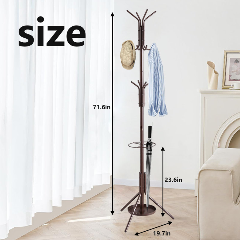 Metal Coat Rack With Umbrella Holder, Brown