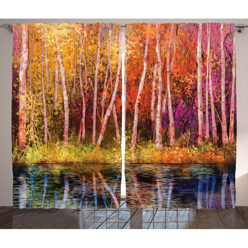 Fall Trees Semi-Sheer Rod Pocket Curtain Panels, 54" W x 90" L