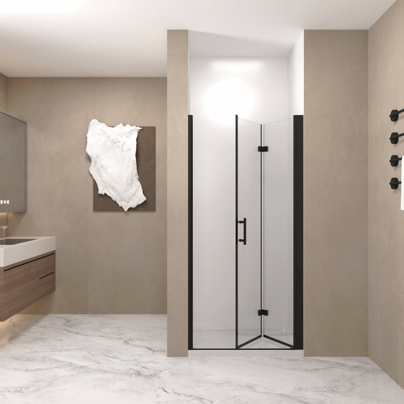 Shower Door  - 1/4"(6Mm) Tempered Glass, Matte Black Aluminum Frame Material, Explosion Proof Film, Matte Black