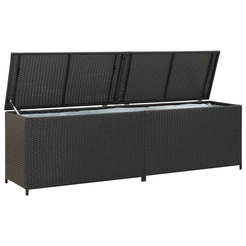 Storage Chest Black Poly Rattan Powder-Coated Steel Large Outdoor Patio Storage Chest, Black